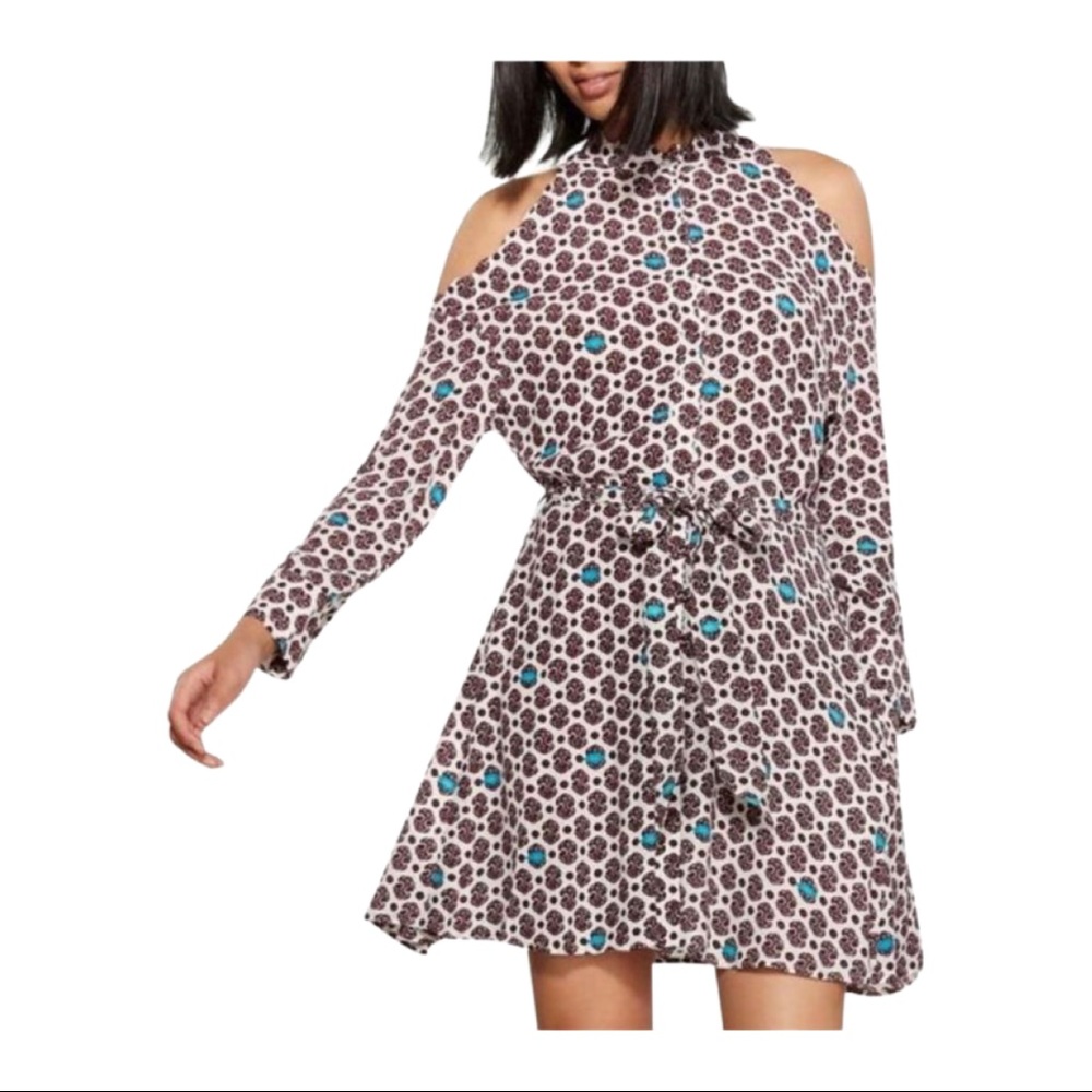 NWT maje printed sateen dress button down shoulder cut out dress size 1 small